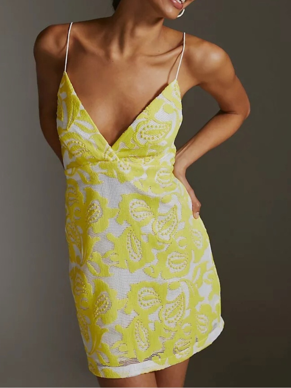 Anthropologie Yellow and White Floral Mini Dress